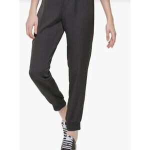 Karl Lagerfeld Satin Joggers Lace Trim Crepe Back Drawstring Waist Pants M